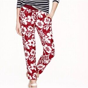 J. Crew Collection Tropical Sequin Pants Hibiscus Floral Burgundy Vacation